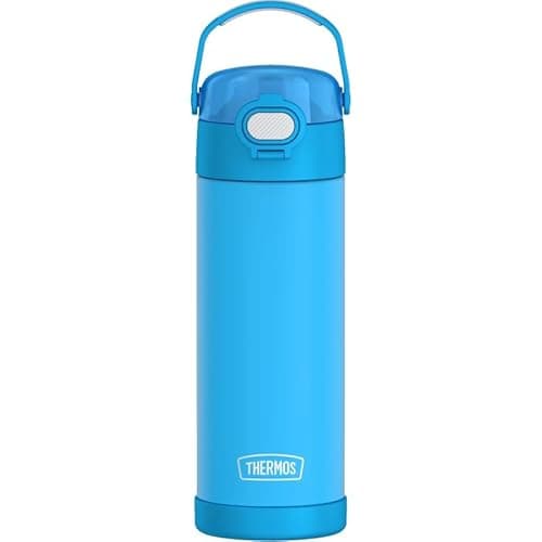 Image of Thermos Kids FUNTAINER Water Bottle 0.47 L, Neon Blue, Children's Stainless Steel, Cold for 12 Hours, Dishwasher Safe, Carbonated Leak-Proof, Drinking Bottle for School