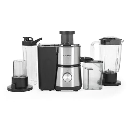 Image of Salter 4 In 1 Juicer & Blender – Fruit Juicer & Smoothie Maker, 1L Jug Blender, Includes 600ml Sports Bottle & Fridge Storage Container, Coffee & Spice Grinder, 2 Speed Settings & Pulse, 400W