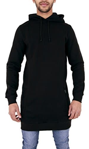 Image of Arrested Development Mens Slim Fit Long Line Plain Hoody Sweatshirt Black Small