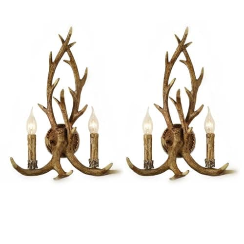 Image of YNVIOZM Resin Antler Wall Light, Candle Style Resin Wall Lamp 2-Light Deer Horn Living Room Sconce Lighting with Decorative Antler in Brown for Dining Room, Living Room, Bar, Cafe