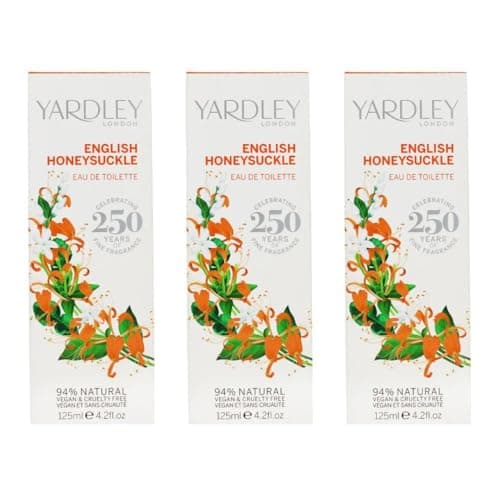 Image of Yardley London English Honeysuckle Eau de Toilette Spray, 94% Natural, Vegan and Cruelty Free, 125ml, Pack of 3