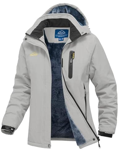 Image of donhobo Women's Waterproof Warm Jackets,Women's Winter Fleece Ski Jackets,Ladies Outdoor Walking Hiking Jacket Coat Light Grey XL