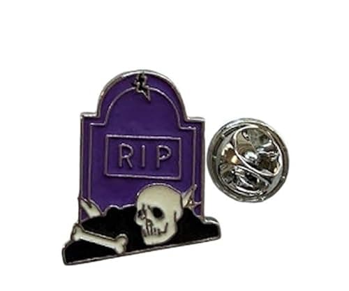 Image of Halloween Metal Enamel Pin Badge Lapel Brooch (Tombstone Gravestone Purple Skull Halloween Pin Badge)