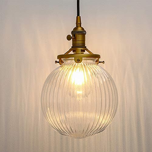 Image of Yosoan Vintage Edison Switch Pendant Light Fiting with Ribbed Globe Glass Shade, Loft Bar Edison Hanging Ceiling Lights Chandelier for Kitchen Dining Room Bedroom Restaurant (Antique)