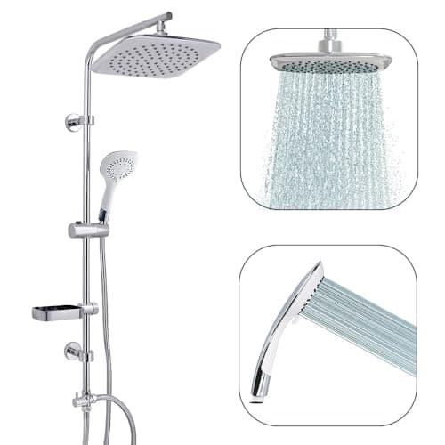 Image of AQUALONA Aquacapri Shower Column, Square Rainfall Shower Head + 5 Spray Handset, Easy Installation, Chrome, 92 x 15 x 16 cm (AQUALONA Aquacapri Shower Column)