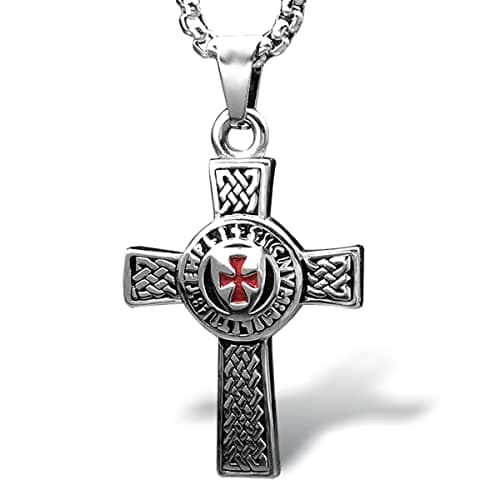Image of bahamut Knights Templar Cross Pendant Necklace for Men Boys Stainless Steel Vintage Crusader Holy Knight Jewelry with 25 inches Chain (Silver Knight Cross)