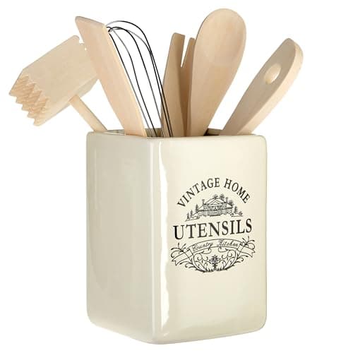 Image of Premier Housewares Cutlery Organiser / Utensils Holder / Cutlery Holder / Kitchen Utensils Holder / Stoneware Cutlery Caddy - White