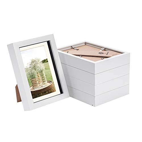 Image of Nicola Spring White 5 Piece 5 x 7 3D Shadow Box Photo Frame Set - Craft Display Picture Frame with 4 x 6 Mount - Glass Aperture - White/Ivory