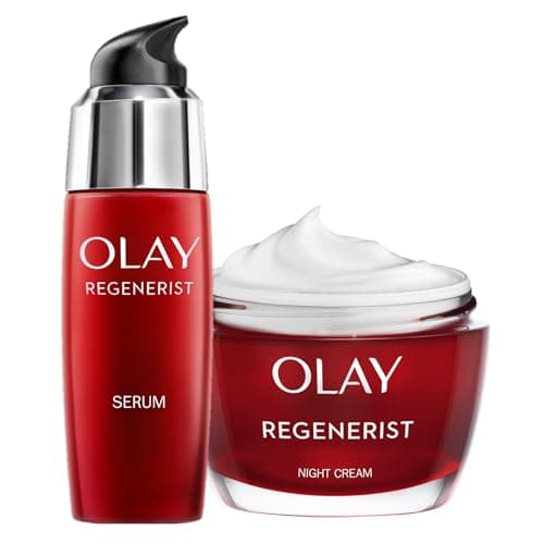 Image of Olay Regenerist 3 Point Night Face Cream Moisturiser with Hyaluronic Acid, 50 ml & Regenerist Anti Ageing Firming Serum, 50ml
