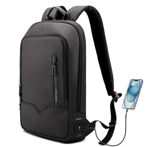 Image of Laptop Backpack, Mens Computer Rucksack Lightweight Slim Laptop Rucksack Waterproof Daypack with USB Charging Port, Compact Bag Business Travel College School Bag for Office Work Outdoor-15.6'', Black