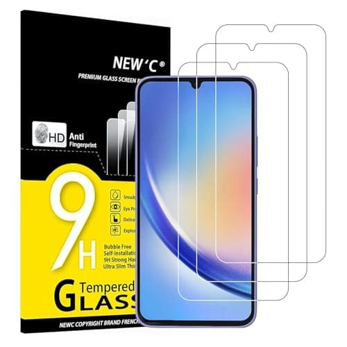Image of NEW'C 3 Pack Designed for Samsung Galaxy A34 5G, Screen Protector Tempered Glass, 9H Hardness, HD Screen Protector, 0.33 mm Ultra Clear, Ultra Resistant
