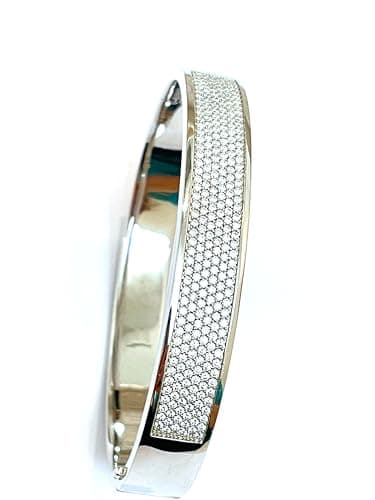 Image of 2.50 ct. t.w. Pave Diamond Bracelet HANDMADE18k White GOLD Sterling Silver Diamond Bangle Bracelet Lab Grown Round Diamond 236 Artisticly Handset VVS1 D Color GRA Certified Diamond Jewellery for women