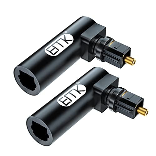 Image of EMK 2-Pack: 90 Degree Right Angle Toslink Optical Audio Adapter - Fiber Optic SPDIF Extension Coupler for Home Theater, TV, Sound Bar, PS4 - Black