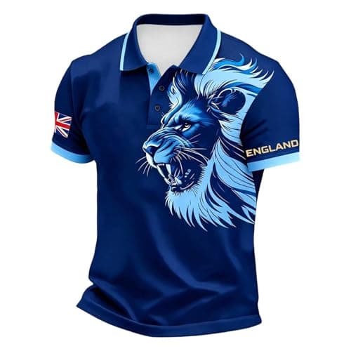 Image of England World Cup Football Shirt 2026, Men's England Football Shirt 2026 World Cup Shirts Poloshirt Breathable Jersey Men Tops Lightweight Mens Soccer Clothing Soft Polo Classic Stretchy Blue L