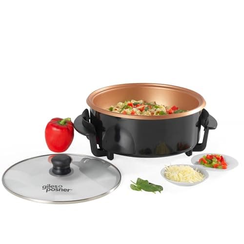 Image of Giles & Posner EK4247 Multicooker Pot – Electric Frying Pan Skillet with Lid, Non-Stick Family Cooking Large Hot Pot, Adjustable Temperature, Cool Touch Handles, 5 Heat Settings, Easy Clean, Portable