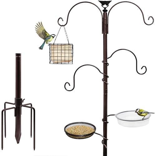Image of Bird Feeding Station Kit with 5 Point Base, Antique Bronze Metal Bird Feeder Pole heavy duty, Multi Hanging Bird Feeders with Detachable Bird Bath & Suet Cage for Garden to Attract Wild Birds