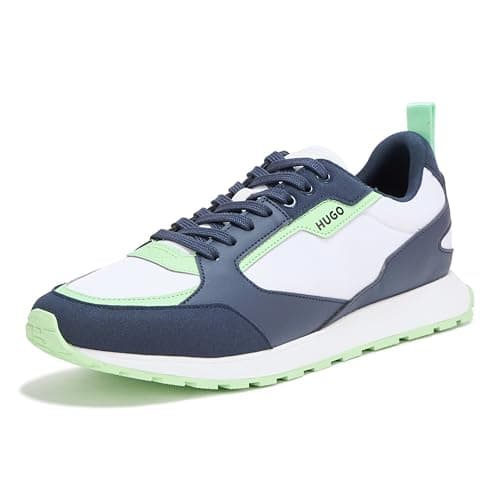 Image of HUGO Men's Icelin Nylon Running Sneakers, Sage Green, Bright White, Slate Grey, 9 UK