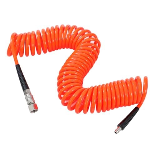 Image of ORAZIO Air Compressor Hose Polyurethane Recoil 10 Meters Long 7mm ID x 10mm OD Air Hose with 1/4" Europe Quick Coupler and Plug, Orange