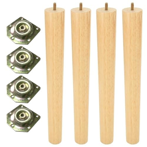 Image of highdecora Solid Wooden Table Legs Set of 4 | Round Tapered Furniture Legs with Bolt for Sofa Feet, Coffee Table, Chair, Cabinet, Bedside Table – Easy Install with Floor Protectors (40cm/15.7inch)