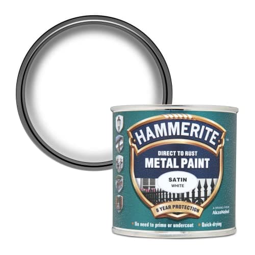 Image of Hammerite Direct to Rust Satin Metal Paint - White - 250ML