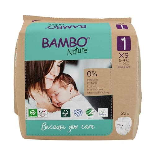Image of Bambo Nature Premium Eco Nappies, Size 1 (4-9 lb/2-4 kg), 22PK, Eco-Labelled Newborn Nappy, Enhanced Leakage Protection, Secure and Comfortable Baby Nappies, Newborn Essentials