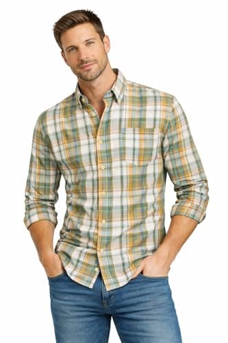Image of Blu Apparel Men's Checked Shirt Mens Shirts Short Sleeve and Long Sleeve Cotton Casual Shirt for Men (UK, Alpha, L, Regular, Regular, Green)