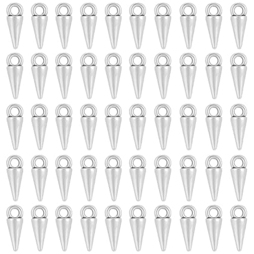 Image of SUNNYCLUE 1 Box 50Pcs Silver Spike Charms Cone Charms Punk Style Antique Silver 11mm Long Tibetan Vintage Gothic Dangle Pendants for DIY Necklaces Bracelets Earrings Jewellery Making Supplies Adults