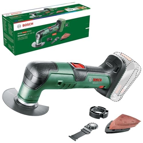 Image of Bosch Cordless Multifunction Tool UniversalMulti 18V-32 (for Repairing and Adjusting; 1x Saw Blade, 1x Cut Blade, 1x Sanding Plate, 6X Sanding Sheets, 1x Allen Key; Without Battery)