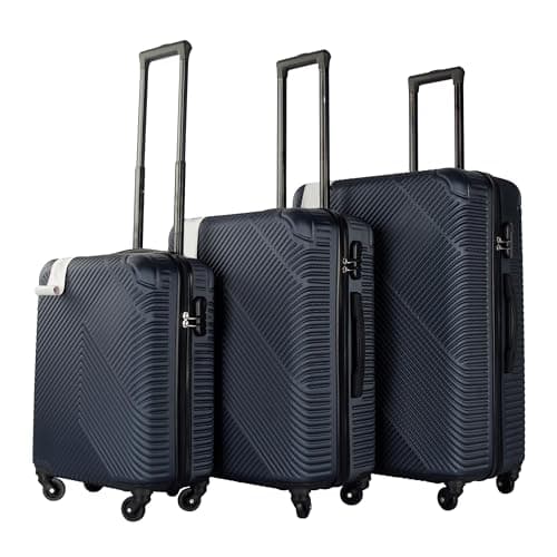 Image of Neo 3 Piece Hard Shell Luggage Suitcase Set ABS Expandable Handle Lightweight Durable Trolley Travel with 360 Spinner Wheels Inbuilt Lock 20" 24" 28" (Navy Blue)