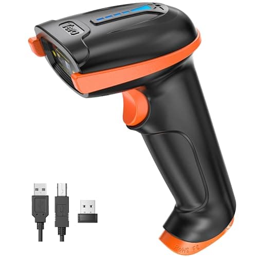 Image of Tera Barcode Scanner Wireless with Battery Level Indicator Rechargeable 1D Laser Barcode Reader 2000mAh Battery Design Patent: EU008489413 Model 5100 Orange