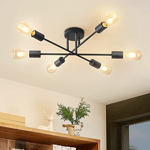 Image of ANWIO Modern 6 Head Sputnik Light,Adjustable Ceiling Lights Living Room with E27 Base, Black Ceiling Light for Bedroom,Kitchen Lights Ceiling,Chandeliers Ceiling Light Fittings (NO Bulb)