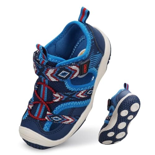 Image of UOVO Boys Closed-Toe Sandals Outdoor Sports Sandals with Anti-Slip Sole Protective Toe Cap Adjustable Hook-and-Loop Straps Rhomboid Blue Size 7 Toddler 24EU