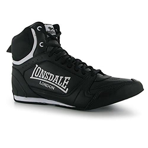 Image of Lonsdale Kids Bout Jnr Boys Boxing Boots Lace Up Sport Shoes Trainers Footwear Black/White UK 5