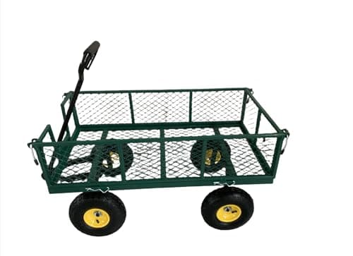 Image of Portable Rolling Garden Carts Wagons With 10-Inch Pneumatic Wheels - Heavy Duty Steel Mesh 250 kg Capacity And Removable Sides, Utility Beach Trolley Cart, Green