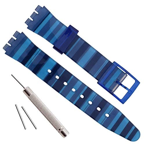 Image of Replacement Waterproof Silicone Rubber Watch Strap Watch Band for Swatch (17mm 19mm 20mm) (17mm, Gradient Blue)
