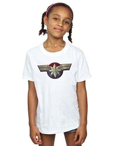 Image of Marvel Girls Captain Marvel Chest Emblem T-Shirt White 5-6 Years