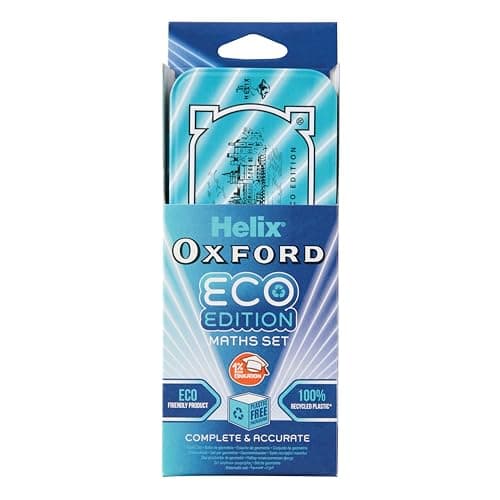 Image of Helix Oxford Cyber Eco Maths Set - 9 Piece Set - Maths Equipment for School, College or Work - Iconic Oxford Maths Set in Light Blue Design