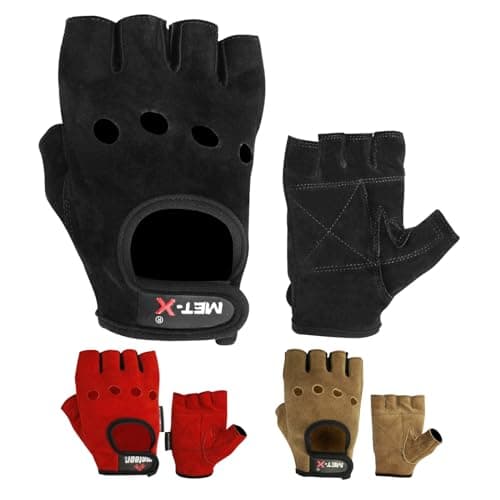 Image of Met-X Weightlifting Gloves XX Large, Fingerless Leather Gloves, Breathable Extra Grip Bodybuilding, Workout, Exercise, Cycling, Training Accessories, Fitness Gym Equipment (Black, 2XL)