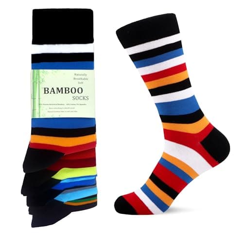 Image of WeciBor Men's Bamboo Socks Breathable Soft Casual Socks, 6 Pack Multicolor Striped, Size 8-12