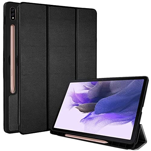 Image of TECHGEAR Smart Case for Samsung Galaxy Tab S7 FE 12.4" (SM-T730/T736) & Tab S8 Plus 12.4" (SM-X800/X806) PU Leather Slim Smart Case Stand Protective Cover [Auto Wake/Sleep] Soft TPU Holder - Black