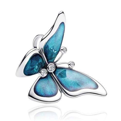 Image of Doyafer Blue Butterfly Charm 925 Sterling Silver Bead Compatible with Women's Necklace Bracelet Pendant Birthday Jewelry Gift