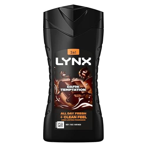 Image of Lynx Dark Temptation 3-in-1 Body Wash Body Cleanser shower gel with an intense scent of rich chocolate for an all day fresh & clean feel 6x 225 ml