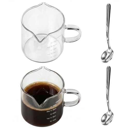 Image of Solvio 2-Pack 75ml Glass Espresso Mugs with Handles, Heat-Resistant Borosilicate, V-Shaped Double Spout Design. Includes Transparent Espresso & Latte Mugs, Suitable for Coffee Machines