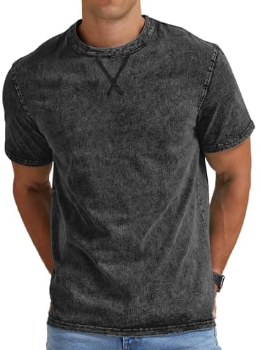 Image of Anelune Men's Distressed 100% Cotton T-Shirt Vintage Hip Hop Streetwear Oversized Crew Neck Casual Summer Short Sleeve Tops Black S