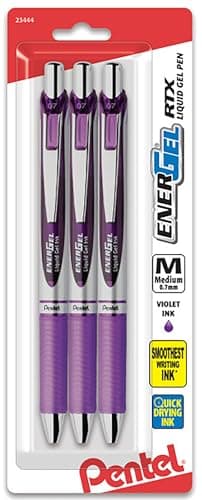 Image of Pentel EnerGel XM BL77 - Retractable Liquid Gel Ink Pen - 0.7mm - 54% Recycled - Purple - Pack of 3