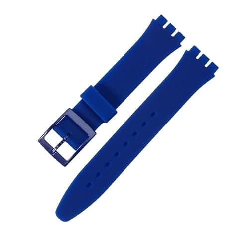 Image of ROUHO Flexible Rubber Replacement Watch Band Waterproof Sporty Adjustable Silicone Watch Strap for Swatch-Blue 19mm