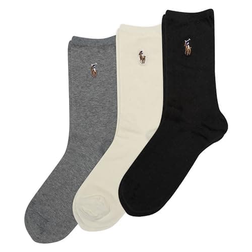 Image of POLO RALPH LAUREN Women's Classic Embroidered Pony Crew Socks-3 Pair Pack-Soft Lightweight Cotton Comfort Pp, Black Assorted, 3.5-9 UK