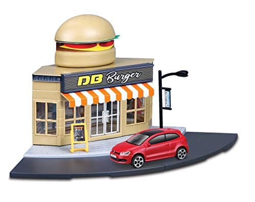Image of Bburago Street Fire STREET FIRE CITY FAST FOOD Restaurant Playset with VW Polo GTI Mark 5 Die-Cast Car - 1:43 Scale