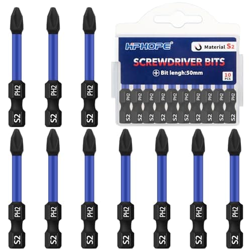 Image of HPHOPE PH2 Screwdriver Bit Set 10Pcs, Phillips Bits PH2, 1/4" Hexagon Bit, Length: 50mm