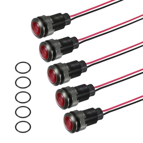 Image of PATIKIL 5Pcs 12mm(15/32") Indicator Light,12V-24V AC/DC LED Plastic Shell Signal Lamp Waterproof IP67 Round Head Signal Lights with 150mm(5.9") Cable for Boat Car,Red